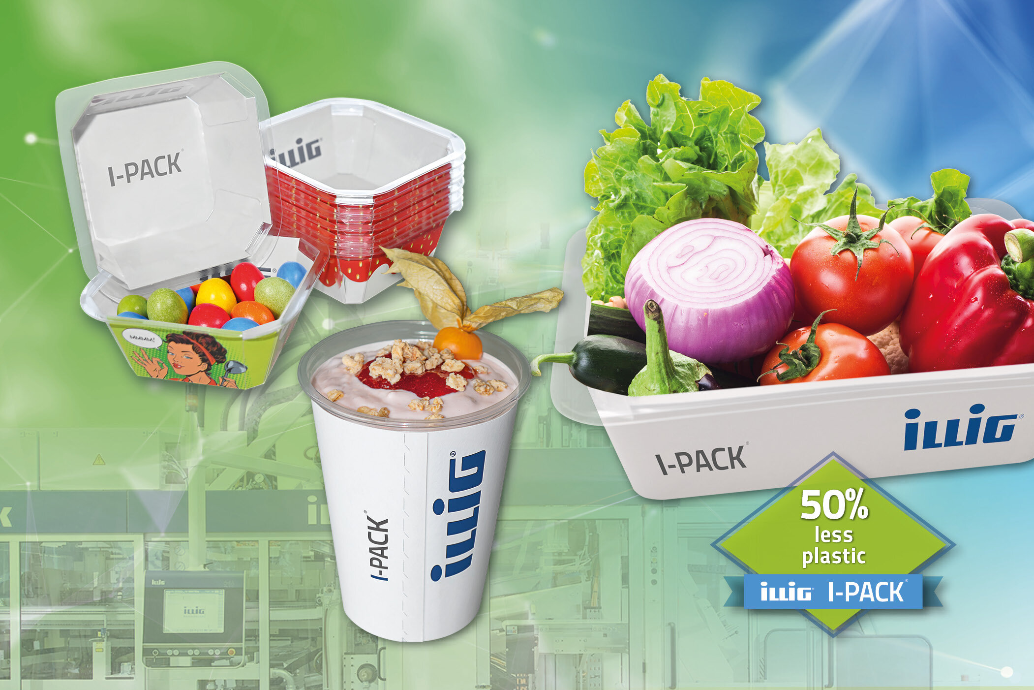 Environmentally friendly solutions from ILLIG – over 50% less plastic with I-PACK®. | © ILLIG Maschinenbau GmbH & Co. KG